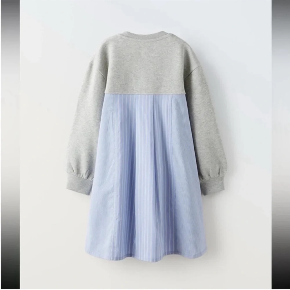 Zara kids, gray marl, CONTRASTING STRIPED PLUSH DRESS, 8-9 years